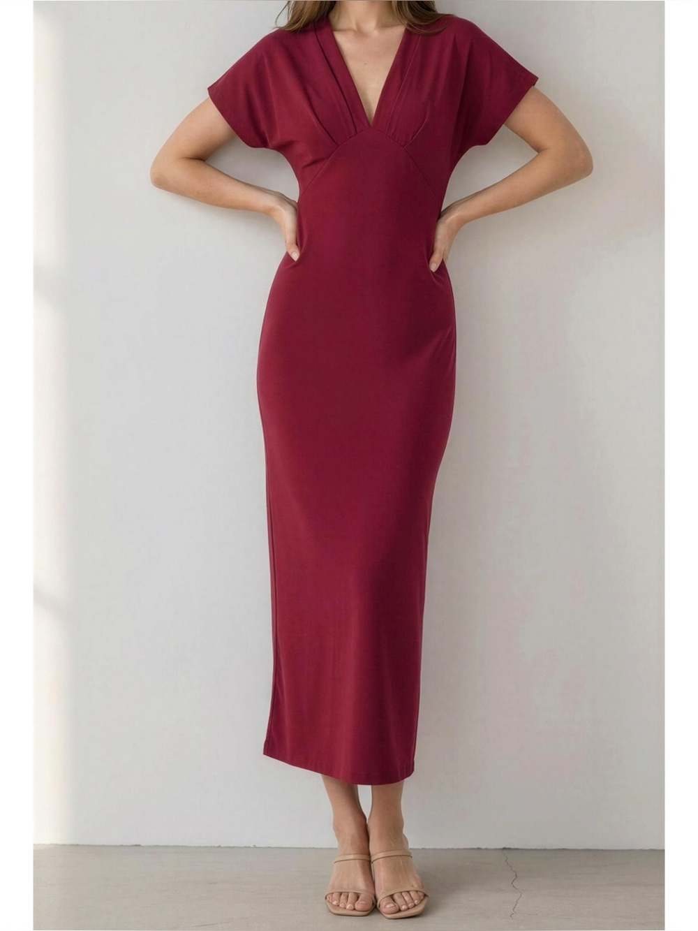 JAKI LONDON Juliette V-Neck Dress, Burgundy, XS